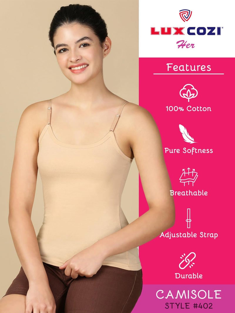 Lux Cozi Premium Regular Fit Camisole for Women_COZIHER_402_Camisole_BLK_WH_BG_95_3PC - Image 4