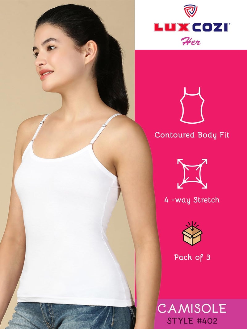 Lux Cozi Premium Regular Fit Camisole for Women_COZIHER_402_Camisole_BLK_WH_BG_95_3PC - Image 3