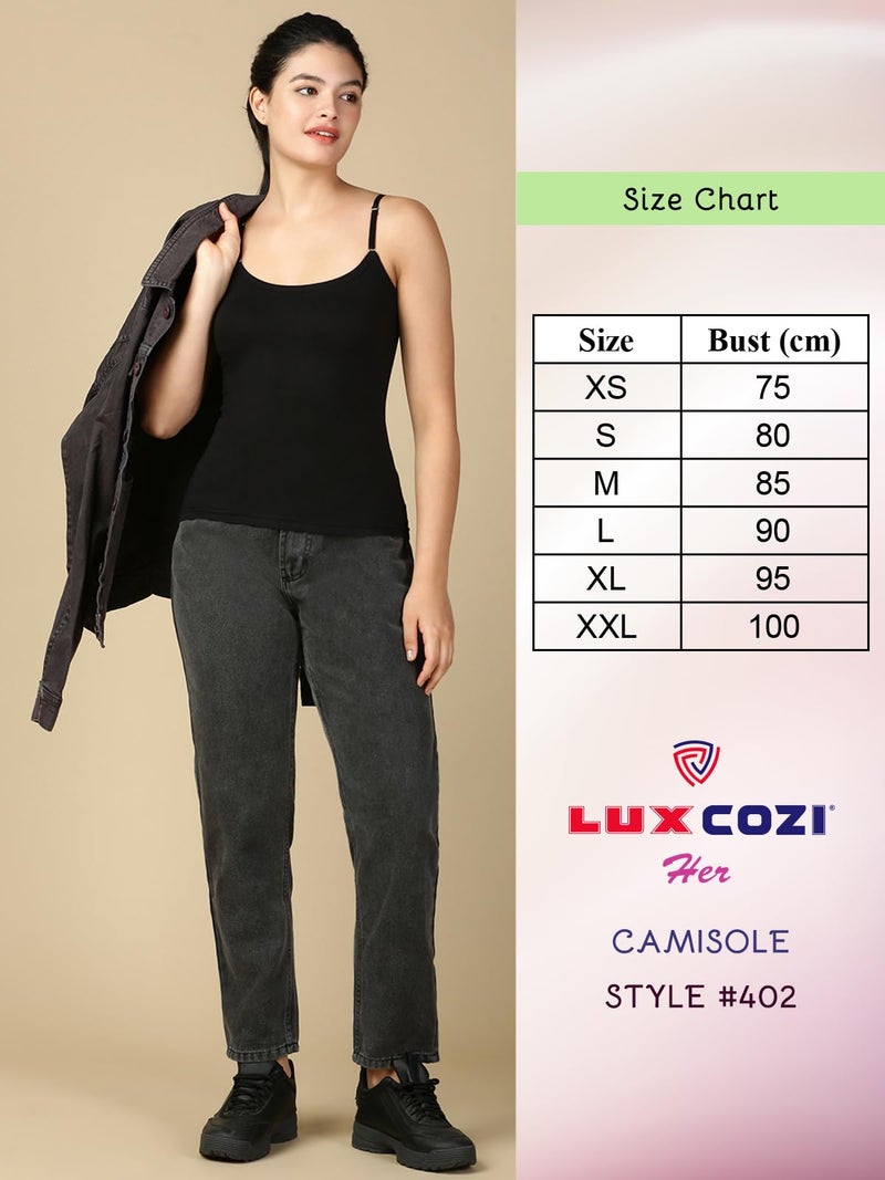 Lux Cozi Premium Regular Fit Camisole for Women_COZIHER_402_Camisole_BLK_WH_BG_95_3PC - Image 2