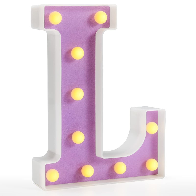 Pooqla LED Letter Lights Purple Light Up Alphabet Sign Colorful DIY Marquee Night Light with Warm White LED Home Party Birthday Wedding Bar Decoration Purple Letter L