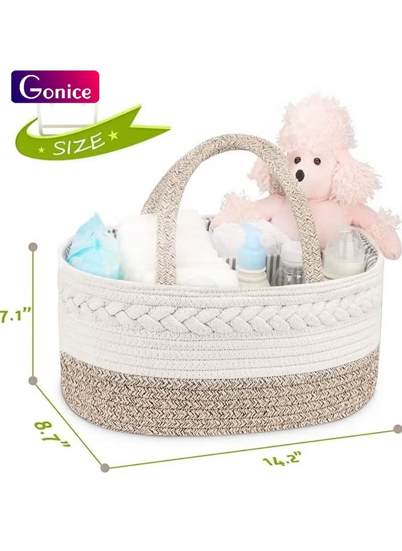 Gonice Baby Diaper Caddy Organizer, Cotton Rope Diaper Caddy for Baby large diaper caddy basket, Nursery Storage Bin, Baby Caddy with Removable Inserts for Changing Table & Car Diaper Organizer  - Image 1