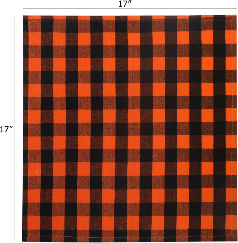 COTTON CRAFT Halloween Cloth Napkins  Set of 12 Pure Cotton Dinner Napkins  Soft Reusable Washable Halloween Party Fall Harvest Holiday Gingham Check Plaid Napkins  17 x 17 inches  Orange Black - Image 3