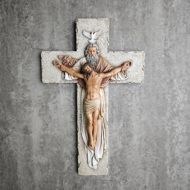 BC BUILDCLASSIC BC Catholic Holy Trinity Crucifix Wall Cross, 9.5" H Jesus Christ Inspirational Home DÃ©cor, Catholic Gifts, Religious Wall Sculpture handpainted by Buildclassic - Image 3