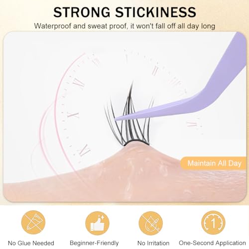 MAYCREATE® 120Pcs Self Adhesive Eyelashes Kit, Natural Look Clusters No Glue Needed Wispy Reusable Press on Lashes Pre-Glue Clear Band 11-13mm with Lash Tweezers - Image 4