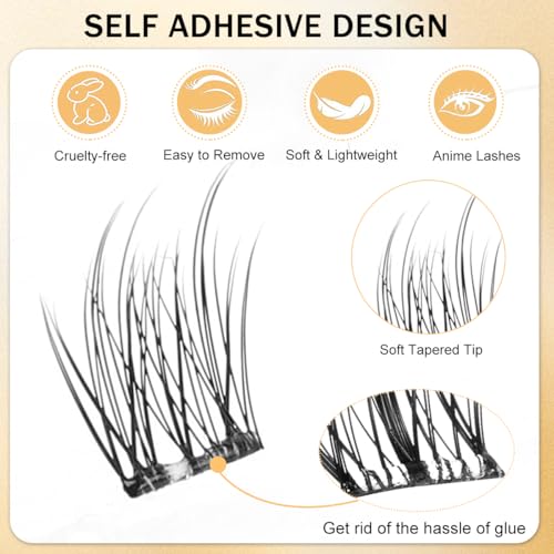 MAYCREATE® 120Pcs Self Adhesive Eyelashes Kit, Natural Look Clusters No Glue Needed Wispy Reusable Press on Lashes Pre-Glue Clear Band 11-13mm with Lash Tweezers - Image 3