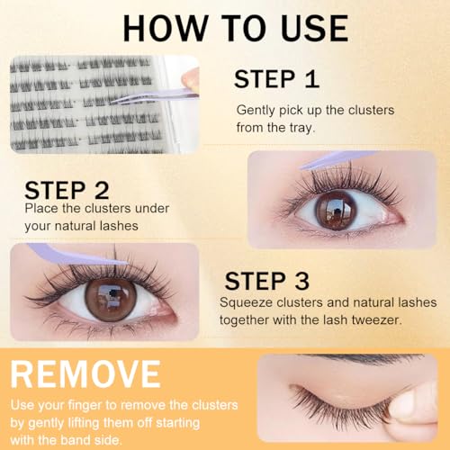 MAYCREATE® 120Pcs Self Adhesive Eyelashes Kit, Natural Look Clusters No Glue Needed Wispy Reusable Press on Lashes Pre-Glue Clear Band 11-13mm with Lash Tweezers - Image 5