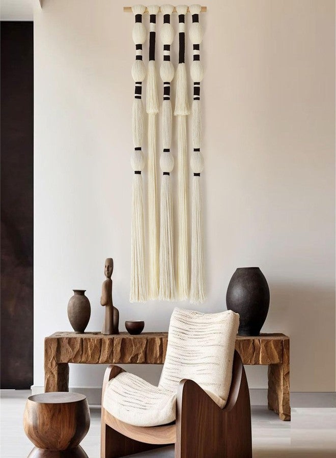 Flber Macrame Wall Hanging Tassels Sphericity Cotton Textile Hanging Geometric Yarn Wall Art for Bedroom Living Room Decor 15.7" W x 39" L - Image 4