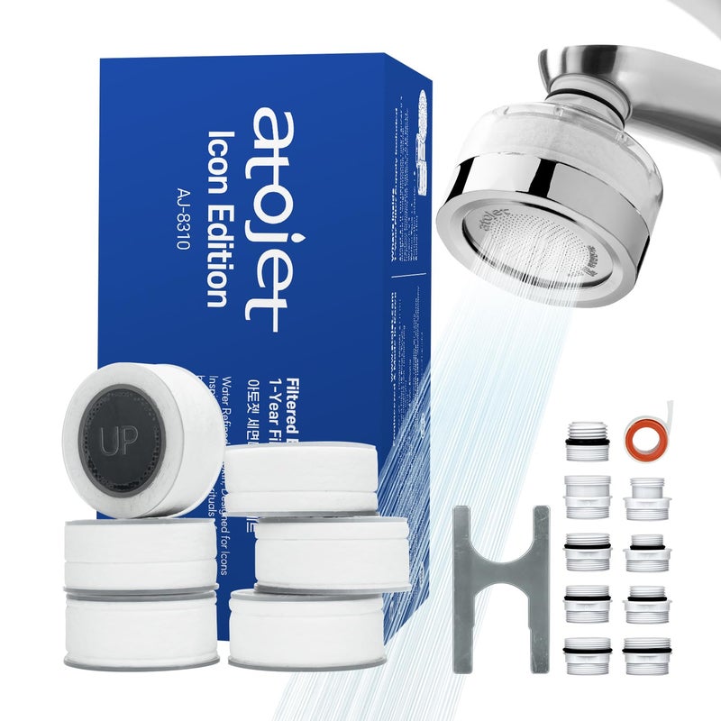 Atojet Cleansing Washbasin Faucet Filter Inspired by Korea's Beauty Culture - Pure Carbon Filters for Bathroom & Kitchen Water (1 Year Supply) (AJ8310C-SET-1YR) - Image 1