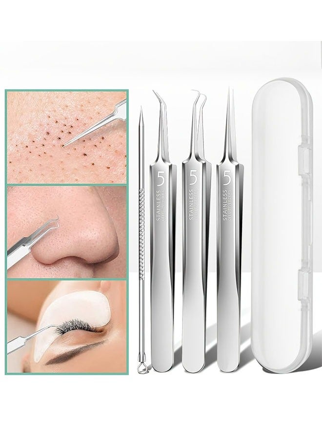 Blackhead Remover Pimple Popper Tool Kit, 4 PCS Acne Blemish Pimple Extractor Needle, Facial Comedone Clip, Blackhead Tweezer, for Ingrown Hair Removal, with Plastic storage Case - Image 1