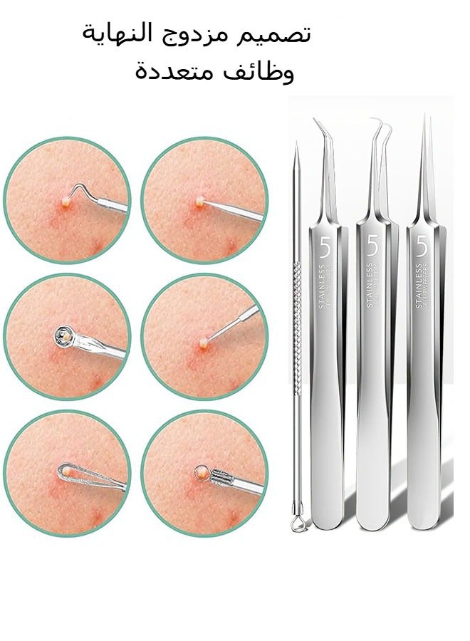 Blackhead Remover Pimple Popper Tool Kit, 4 PCS Acne Blemish Pimple Extractor Needle, Facial Comedone Clip, Blackhead Tweezer, for Ingrown Hair Removal, with Plastic storage Case - Image 2