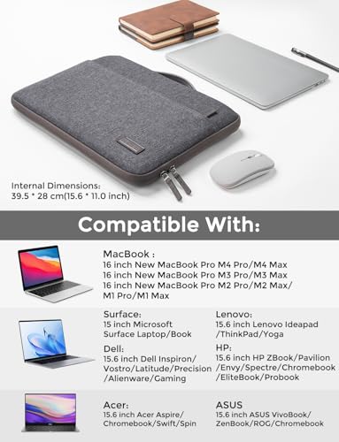 DOMISO 15.6 inch Laptop Case Sleeve Protective Cover Compatible with 16 inch MacBook Pro M4 M3 M2/Pro Max,15.6-16 inch HP Dell ASUS Lenovo Chromebook,Waterproof Computer Cases Bag,Dark Grey - Image 2