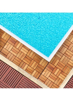 DubaiGallery Interlocking Deck Tiles 5 Pack - Snap Together Wood Flooring | 30x3x30 Acacia Hardwood Outdoor Flooring for Patio | Click Floor Decking Tile Outdoors Balcony Flooring, Wooden Parquet Flooring  - Image 3