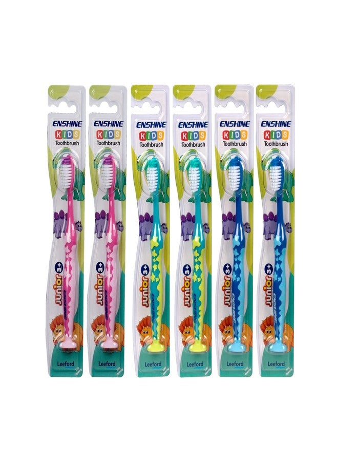 ENSHINE Kids Manual Toothbrush For Junior (3+Years) With Easy Grip|Multi-Colors-Extra Soft Toothbrush (6 Toothbrushes) - Image 1