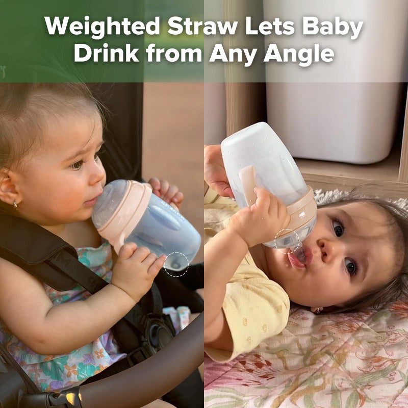 haakaa Weighted Straw Cup Sippy Cup for 6+ Month Old, Silicone Baby Straw Cup Water Cup Training Cup with Straw Brush, 8oz/250ml, Peach - Image 3