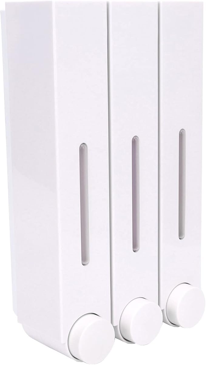 Three Head Wall Mount Shampoo Dispenser Press Type ABS Material White 6028 White Three Cups - Image 1