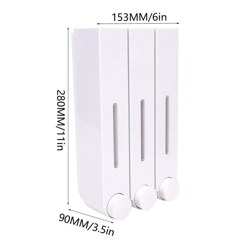 Three Head Wall Mount Shampoo Dispenser Press Type ABS Material White 6028 White Three Cups - Image 3