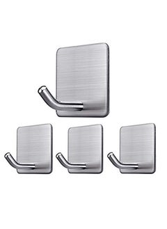 Y&D Hooks Heavy Duty Stick on Wall Hangers for Hanging Bathroom Kitchen Home Door Closet Cabinet Stainless Steel 4 Packs  - Image 1