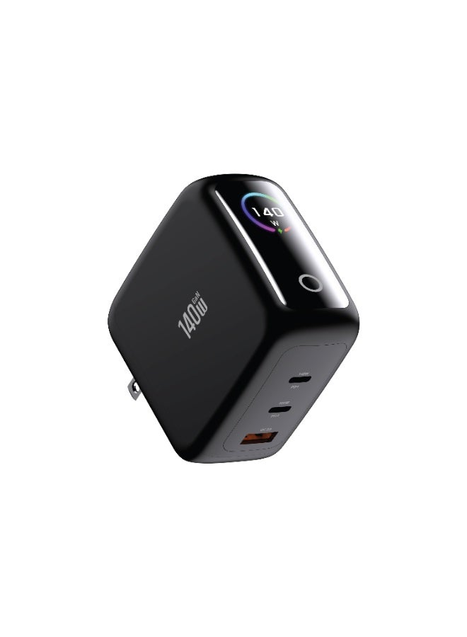 جرين ليون محول GaNPremium بقدرة إجمالية 140 واط مع منفذين USB-C ومنفذ USB-A واحد، متوافق مع أجهزة اللابتوب، مراقبة ذكية لدرجة الحرارة، جاهز للسفر العالمي، شحن متعدد الأجهزة - Image 1
