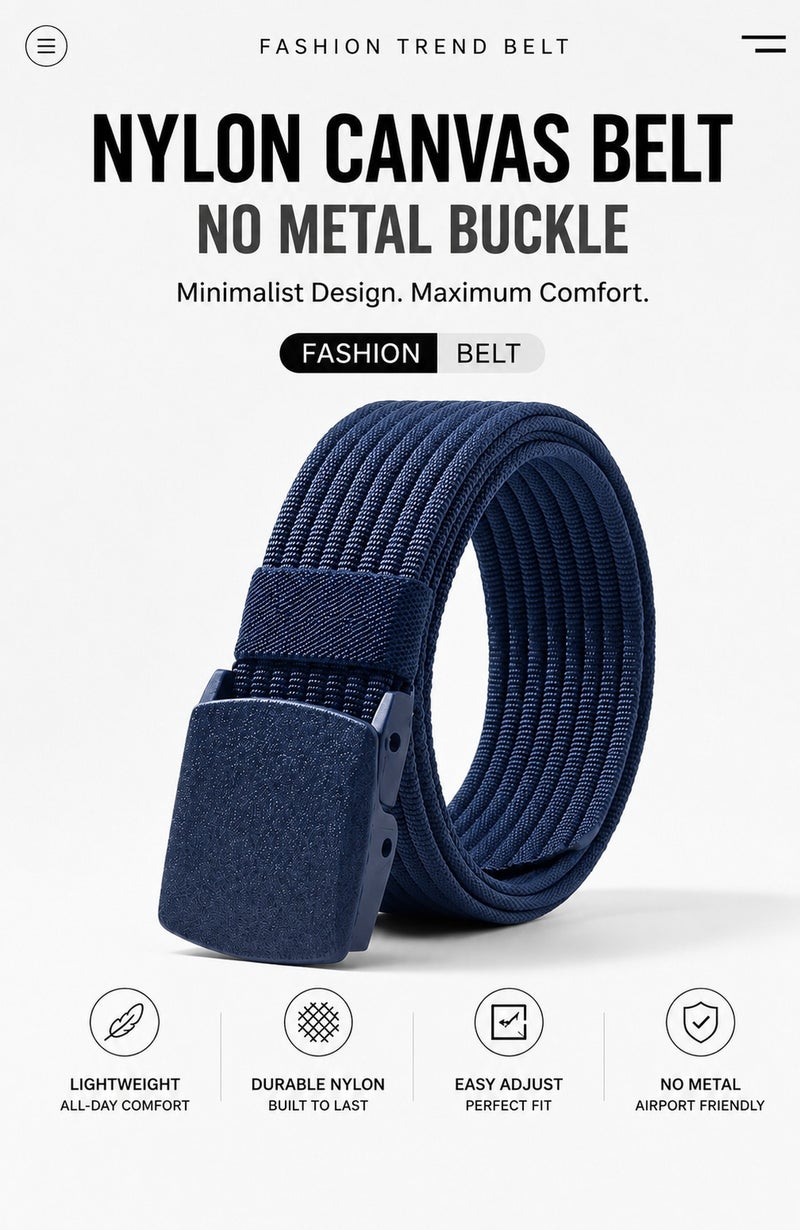 HASTE Nylon Woven Belt - Metal Free Plastic Buckle 3.8cm - 120cm - Blue - Image 5