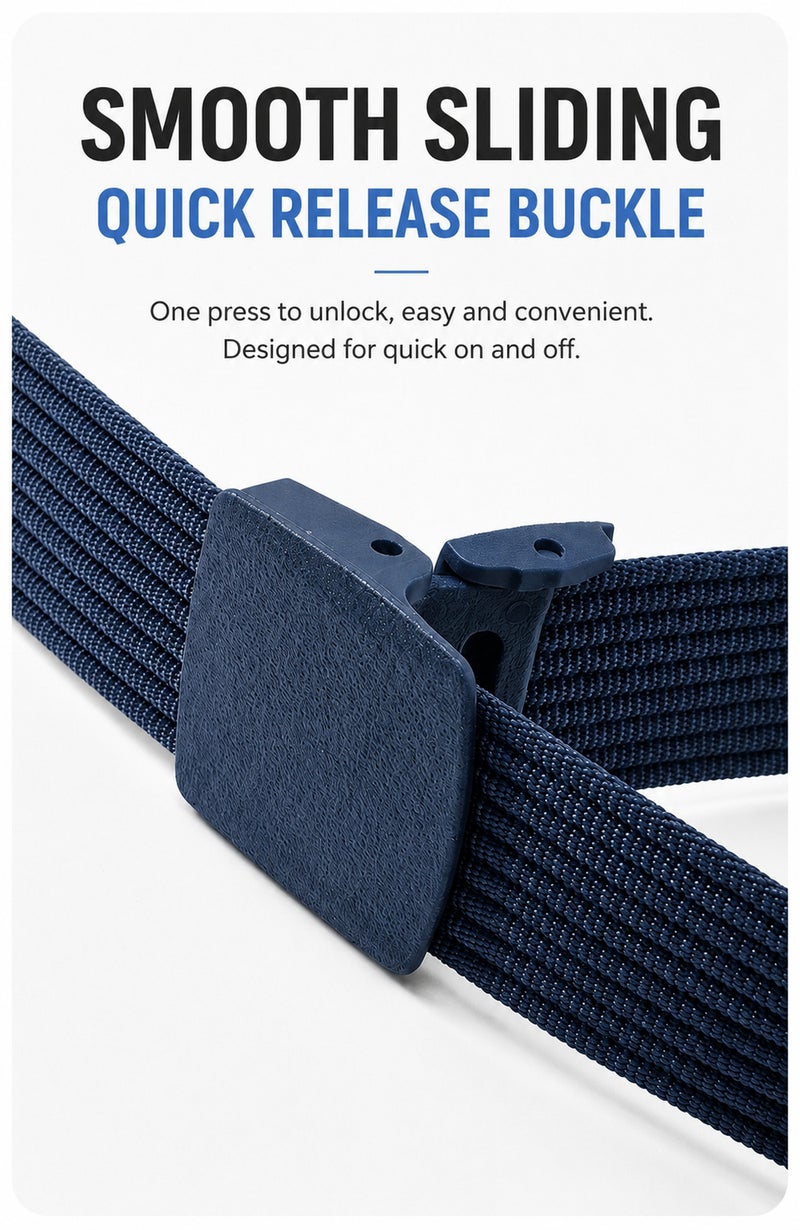 HASTE Nylon Woven Belt - Metal Free Plastic Buckle 3.8cm - 120cm - Blue - Image 3