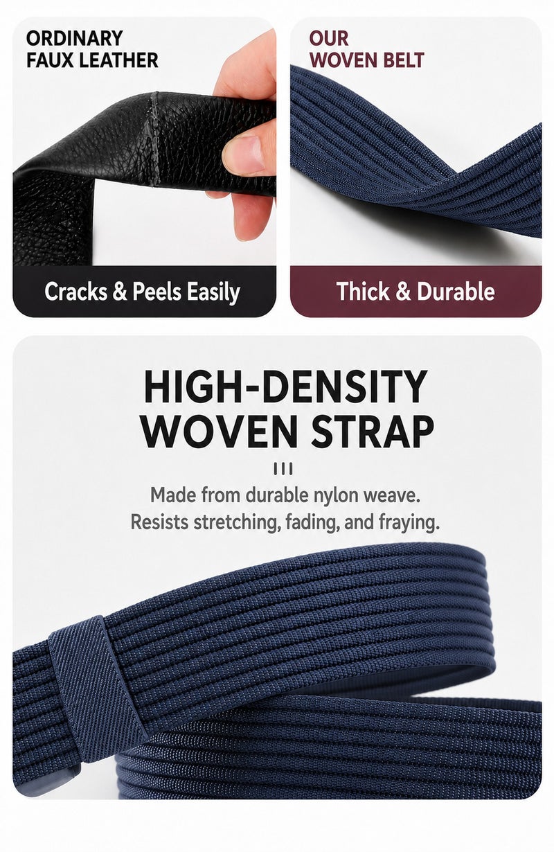 HASTE Nylon Woven Belt - Metal Free Plastic Buckle 3.8cm - 120cm - Blue - Image 4