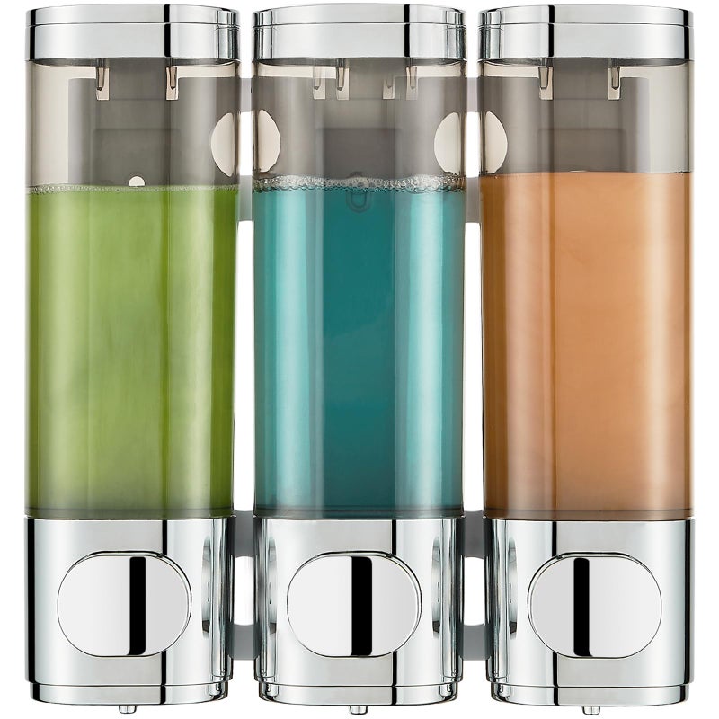 Pollock Shower Shampoo and Conditioner Dispenser 3 Chamber No Drill Body Wash Dispenser for Bathroom Large
