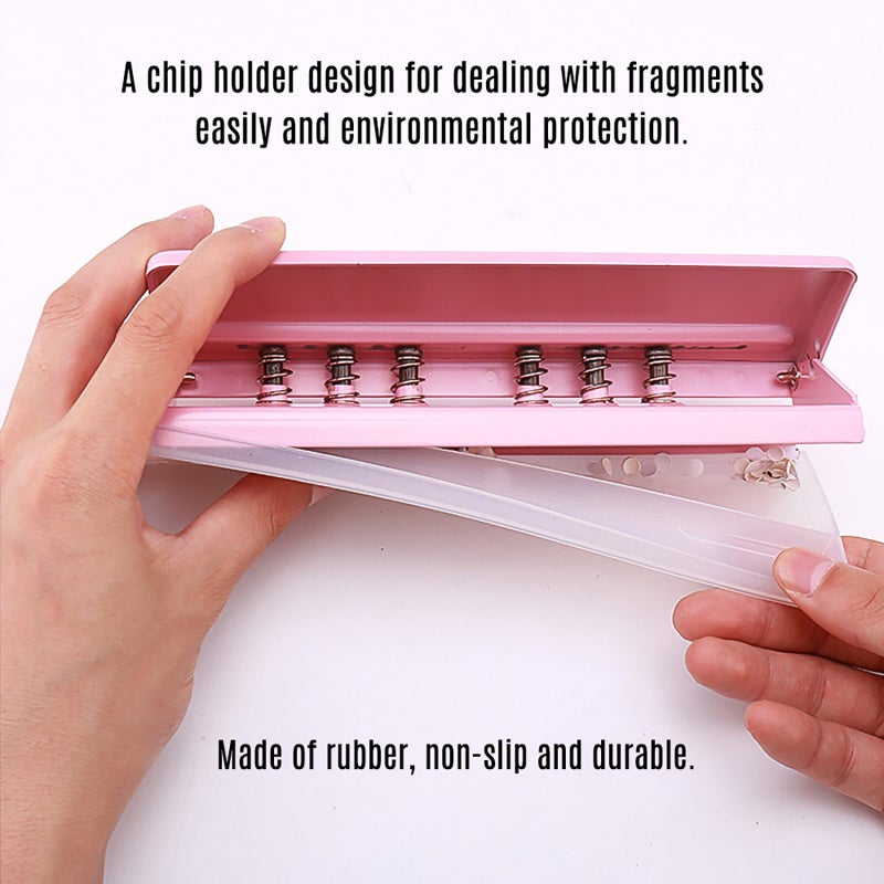 Hole Puncher: White 6-Hole Puncher - Adjustable Spacing For A4/A5/A6/B7 Paper, Non-Slip Base, Chip Drawer, Punches Up To 6 Sheets (80 Gsm) With 5.5mm Holes For Desktop Office Use - Image 3