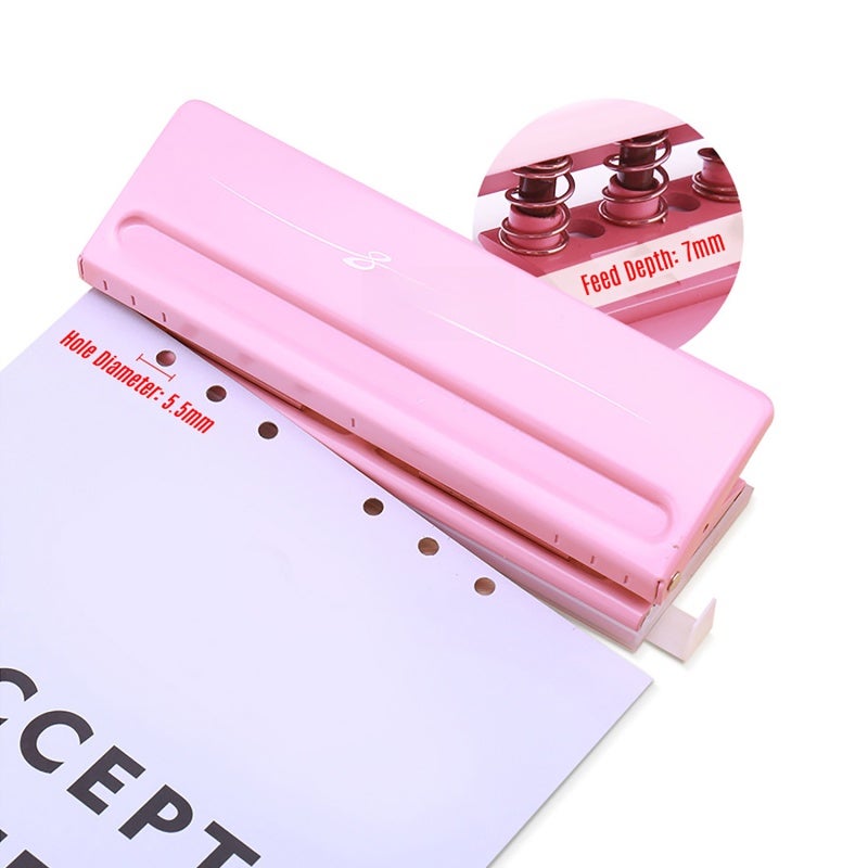 Hole Puncher: White 6-Hole Puncher - Adjustable Spacing For A4/A5/A6/B7 Paper, Non-Slip Base, Chip Drawer, Punches Up To 6 Sheets (80 Gsm) With 5.5mm Holes For Desktop Office Use - Image 5