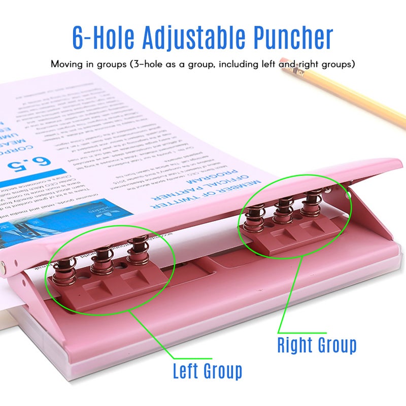 Hole Puncher: White 6-Hole Puncher - Adjustable Spacing For A4/A5/A6/B7 Paper, Non-Slip Base, Chip Drawer, Punches Up To 6 Sheets (80 Gsm) With 5.5mm Holes For Desktop Office Use - Image 2