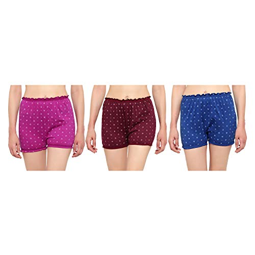 BLAZON Women Cotton Hosiery Floral Print Bloomer shorts Pack of 3 (Vivid Violet, Tamarind & Sapphire Blue, 2XL) - Image 1