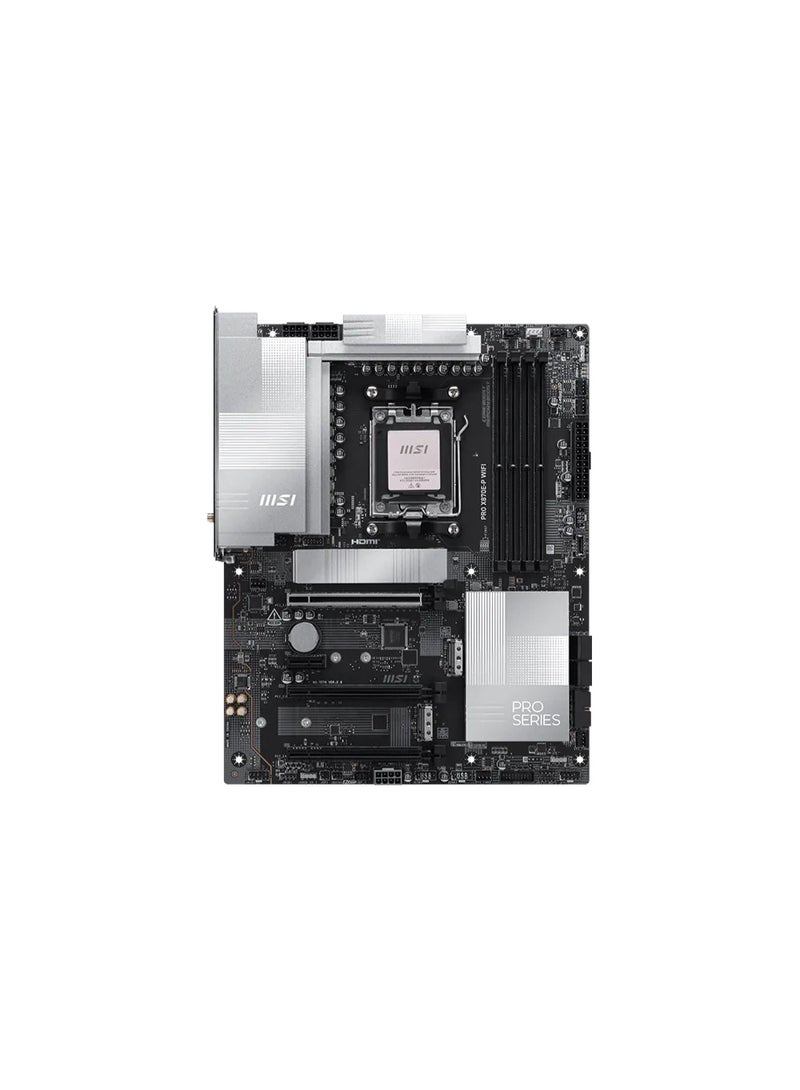 MSI PRO X870E-P WIFI ATX Motherboard – AMD X870E Chipset, AM5 Socket, DDR5 8200+MHz (OC) up to 256GB, PCIe 5.0 x16, PCIe 5.0 M.2, 3× M.2 Slots, Wi-Fi 7, 5G LAN, USB4 40Gbps Type-C, HDMI 2.1, Bluetooth 5.4, RAID Support, ATX Form Factor, Black | 911-7E70-014 - Image 2
