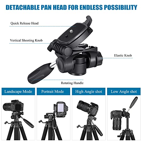 VICTIV 74” Camera Tripod, Tripod for Camera and Phone, Aluminum Professional Tripod Stand for Canon Nikon with Carry Bag and Phone Holder, Compatible with DSLR, iPhone, Spotting Scopes, Max Load 9.5Lb - Image 4