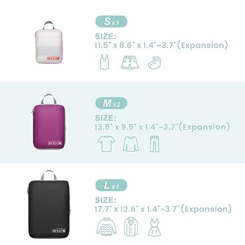 Cambond Compression Packing Cubes for Travel - 4 Pack Expandable Luggage Packing Organizers Travel Essentials Accessories Bags Compression Cubes Space Saver for Carry on Suitcases, Multi-color - Image 5