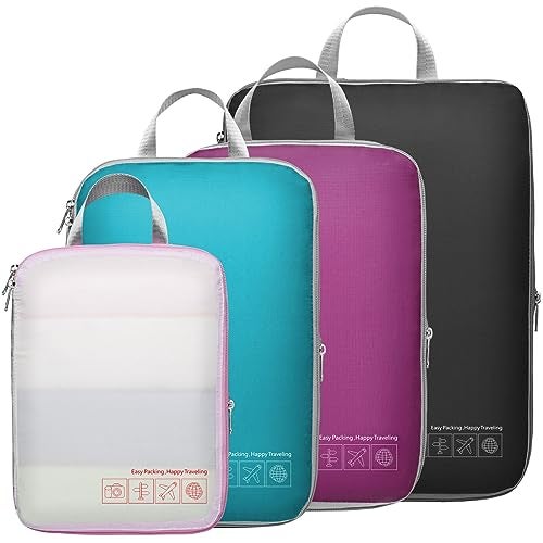 Cambond Compression Packing Cubes for Travel - 4 Pack Expandable Luggage Packing Organizers Travel Essentials Accessories Bags Compression Cubes Space Saver for Carry on Suitcases, Multi-color - Image 1