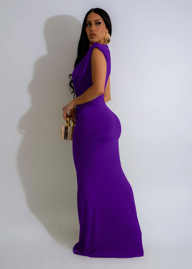 Memoriesea Women's Elegant Sleeveless Deep V Neck Bodycon Party Evening Gown Maxi Dress Purple - Image 4