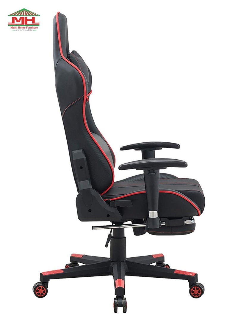 Multi Home Furniture Black & Red Piping Gaming Chair with Foot Rest | Ergonomic Chair & Recliner Chair Back with Headrest & Lumbar Support | High-Back PU Leather 360° Swivel Chair & Office Chair for Gaming PC - Image 5