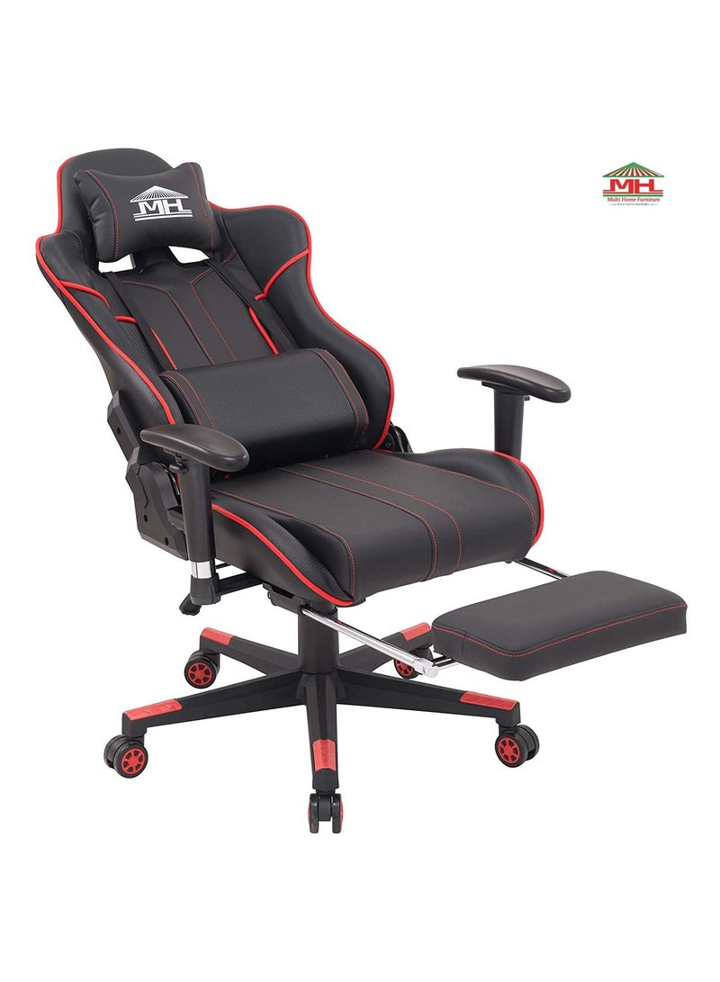 Multi Home Furniture Black & Red Piping Gaming Chair with Foot Rest | Ergonomic Chair & Recliner Chair Back with Headrest & Lumbar Support | High-Back PU Leather 360° Swivel Chair & Office Chair for Gaming PC - Image 2