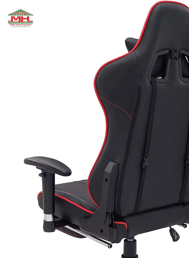 Multi Home Furniture Black & Red Piping Gaming Chair with Foot Rest | Ergonomic Chair & Recliner Chair Back with Headrest & Lumbar Support | High-Back PU Leather 360° Swivel Chair & Office Chair for Gaming PC - Image 4