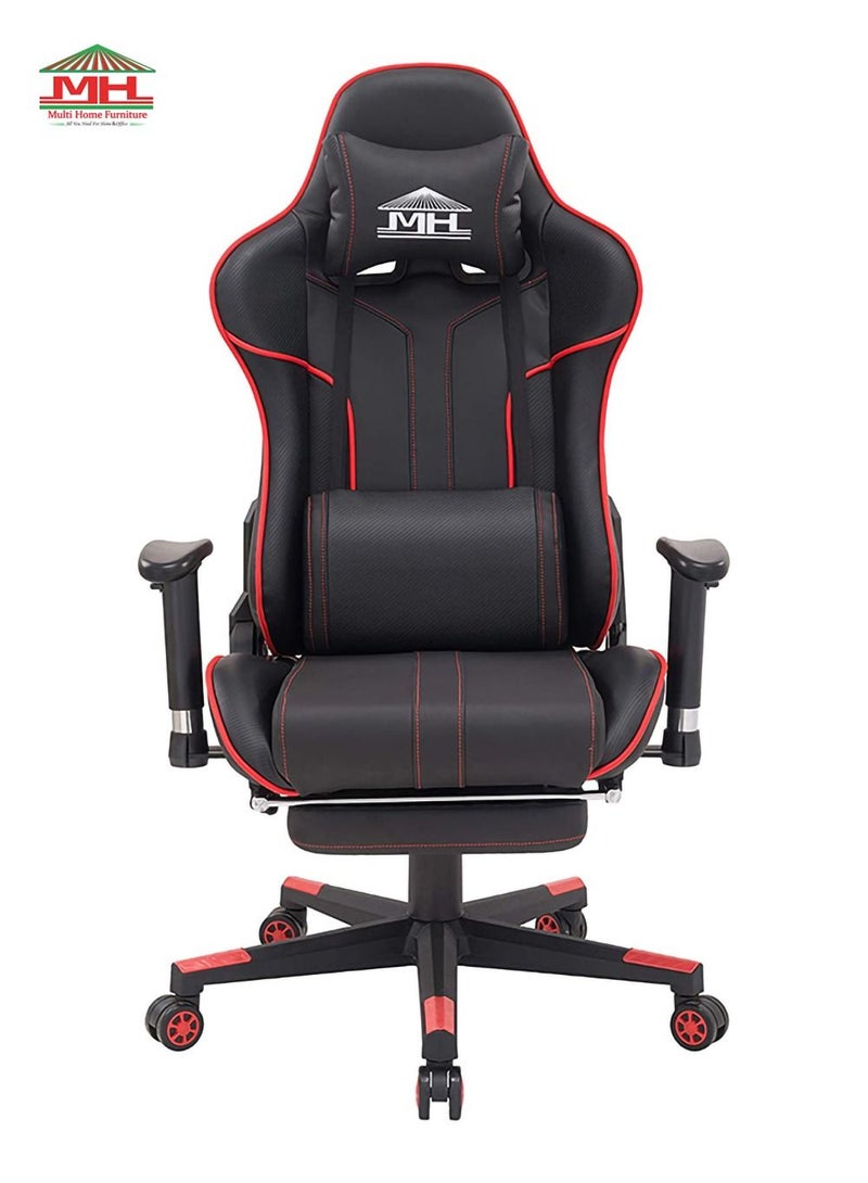 Multi Home Furniture Black & Red Piping Gaming Chair with Foot Rest | Ergonomic Chair & Recliner Chair Back with Headrest & Lumbar Support | High-Back PU Leather 360° Swivel Chair & Office Chair for Gaming PC - Image 3