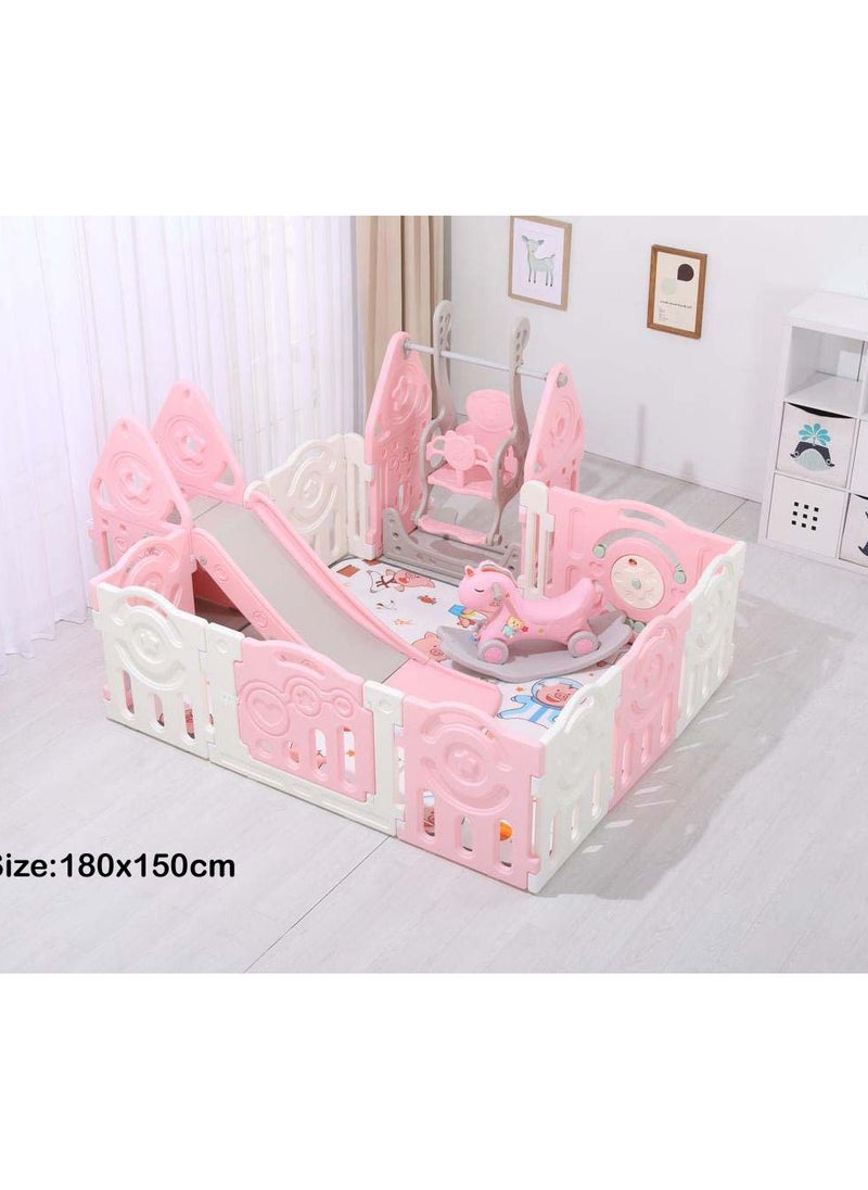 RBWTOYS RBW 5 in 1 Multi-function Playing Set, 5 In 1 Slide, Swing, Seesaw, Playpen and Fence, Play Mat including All Kind of Kids Activities, Comfortable Slide for Baby Safety, RBW-16391P  - Image 1