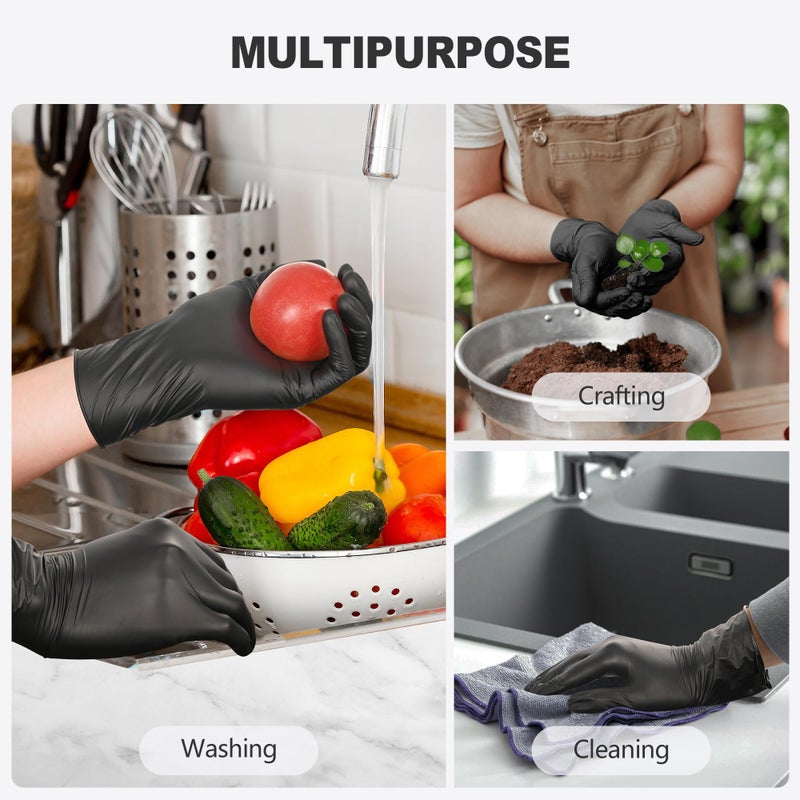SWIFTLITE Black Vinyl Gloves, Food Grade Gloves Disposable Latex Free & Powder Free, Guantes for Cleaning Cooking Food Prep (200, Large) - Image 3