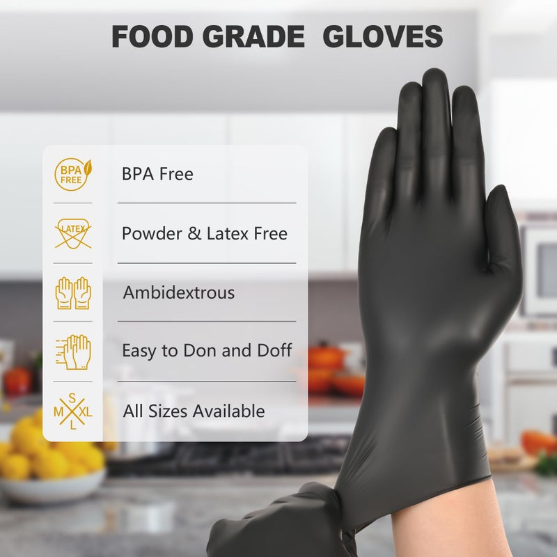 SWIFTLITE Black Vinyl Gloves, Food Grade Gloves Disposable Latex Free & Powder Free, Guantes for Cleaning Cooking Food Prep (200, Large) - Image 5