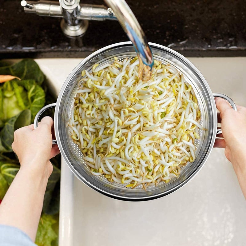 Shelzi Multipurpose Stainless Steel Colander Strainer Drainer with Handle for Rice Fruits Vegetable Pasta Noodles Grains Washing Filter Basket for Dishwasher Safe Kitchen Rice Bowl Tool_Silver - Image 4