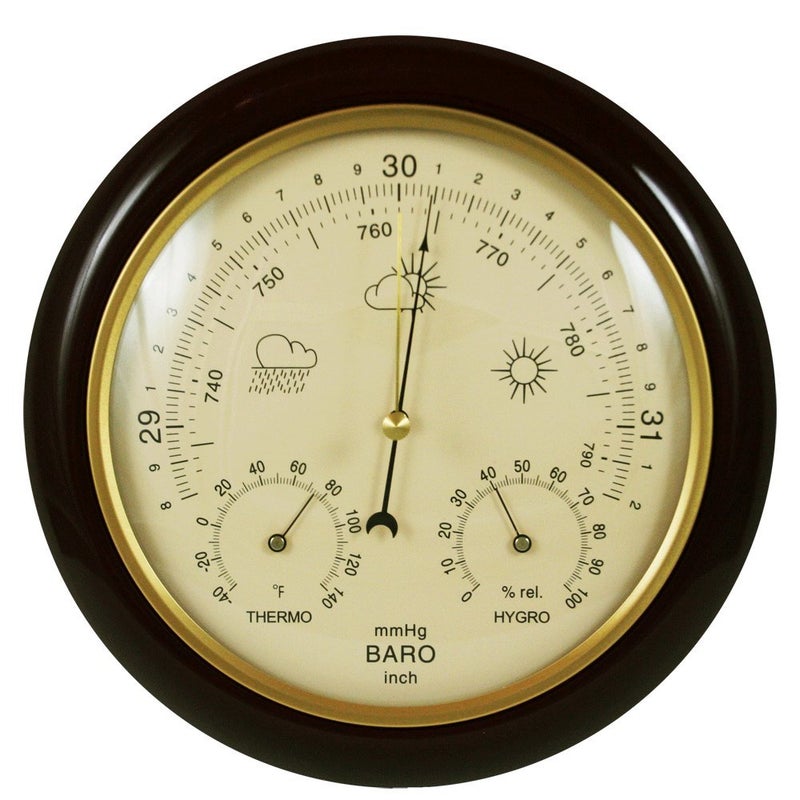 Ambient Weather Ambient Weather WSYG302A WSYG302Y Cherry Finish Traditional Barometer with Temperature and Humidity Beige Dial 