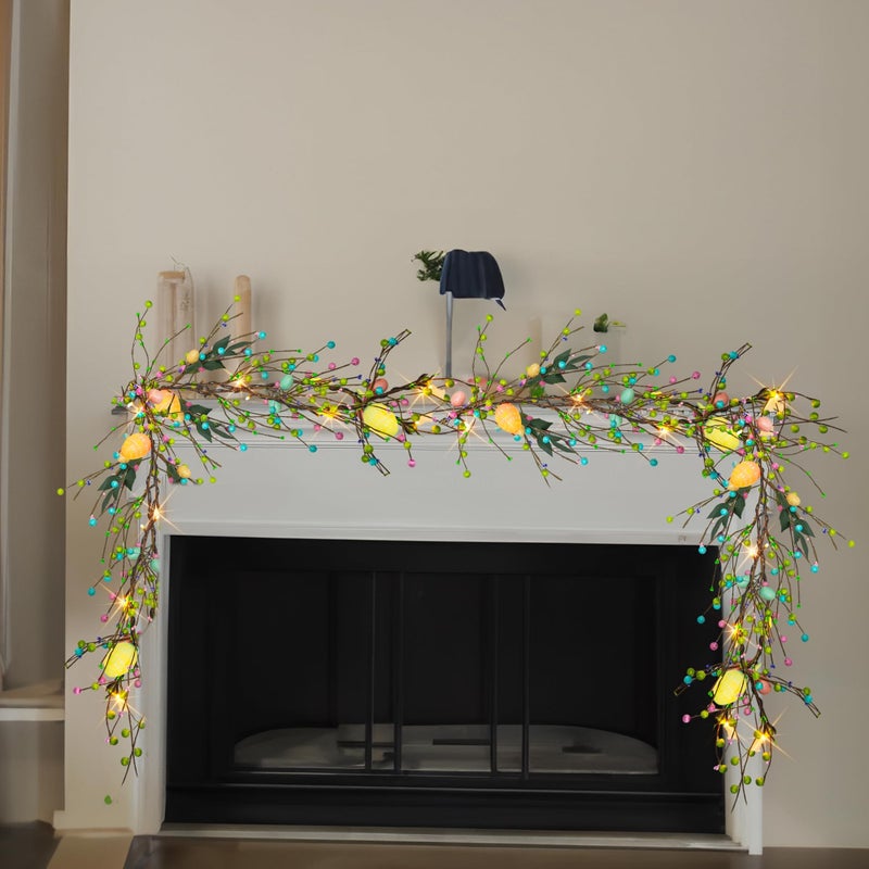 NEROSUN 2 Pack 12 FT 40 LED Battery Operated Lighted Easter Egg Garland with 8 Modes, Artificial Green Plastic Garland for Indoor/Outdoor Home Fireplace Party Door Decoration - Image 3