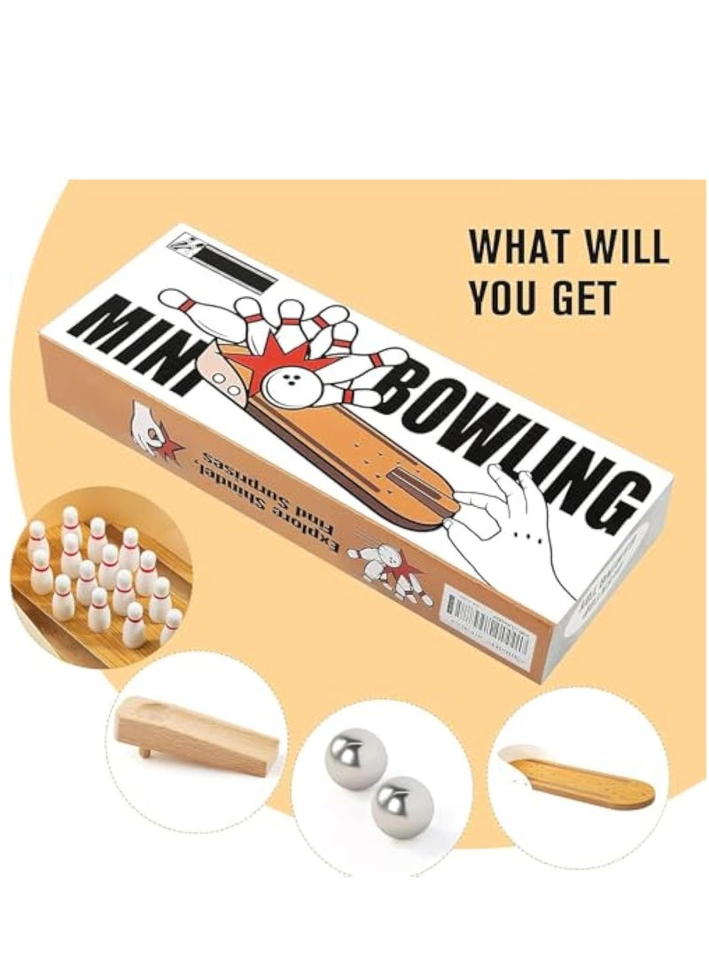 YelaJoy Mini Bowling Set, Wooden Tabletop Bowling Game Desk Toys Desktop Bowling Home Bowling Alleys, Desk Gifts for Coworkers - Image 3