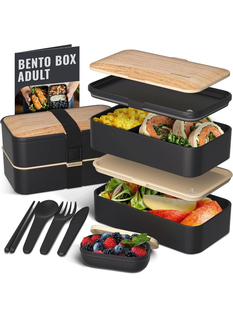 كيلا صندوق غداء بينتو بوكس ممتاز للبالغين مع مقصورات للنساء والرجال، مجموعة من الأواني وعيدان الطعام وحاوية تغميس، صندوق غداء ياباني لطيف للأطفال، قابل للذوبان في الميكروويف - Image 2
