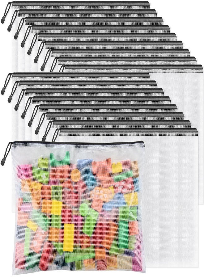 Umriox Zipper Mesh Document Pouch, 16.9x12.4 in (Black, 18 Packs), Clear Zipper Pouches, Waterproof Travel Pouch for Office Supplies, Puzzles, Board Games and Craft Projects - Image 1