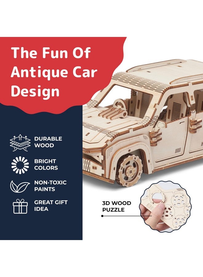 Prextex 3D Wooden Car Puzzle - Vintage Car Kit - 122 Precision Pieces Sturdy Wood - No Glue Needed For Assembly - Wooden Puzzles For Adults - Ideal For Hobbyists, Collectors, & Gifts - 12" Lx9 W  - Image 5