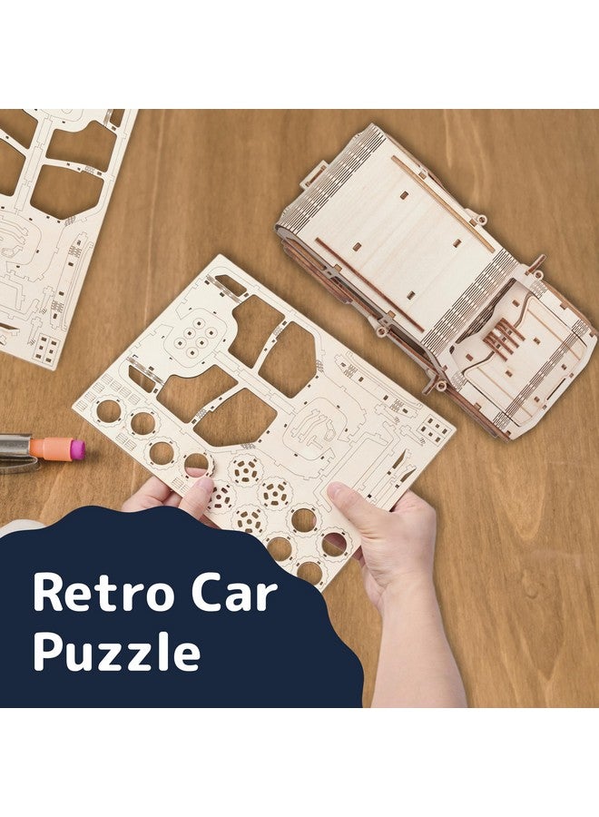 Prextex 3D Wooden Car Puzzle - Vintage Car Kit - 122 Precision Pieces Sturdy Wood - No Glue Needed For Assembly - Wooden Puzzles For Adults - Ideal For Hobbyists, Collectors, & Gifts - 12" Lx9 W  - Image 4